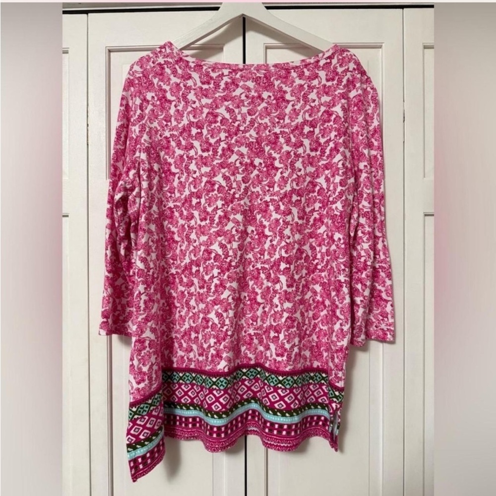 Kim Rogers Pink Floral Patterned 3/4 Sleeve Top Perfectly Soft 100% Cotton XL - Picture 2 of 6
